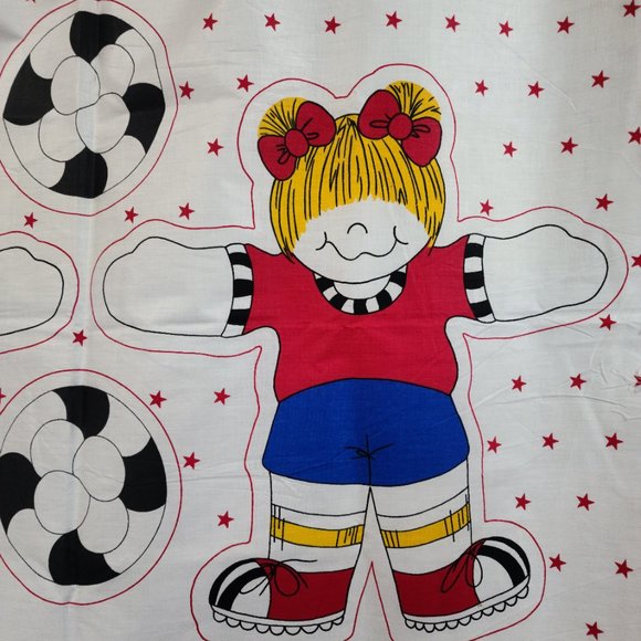 Soccer Boy&Girl/Soccer Balls Cut&Sew Fabric Panel VINTAGE!! - Picture 5 of 6